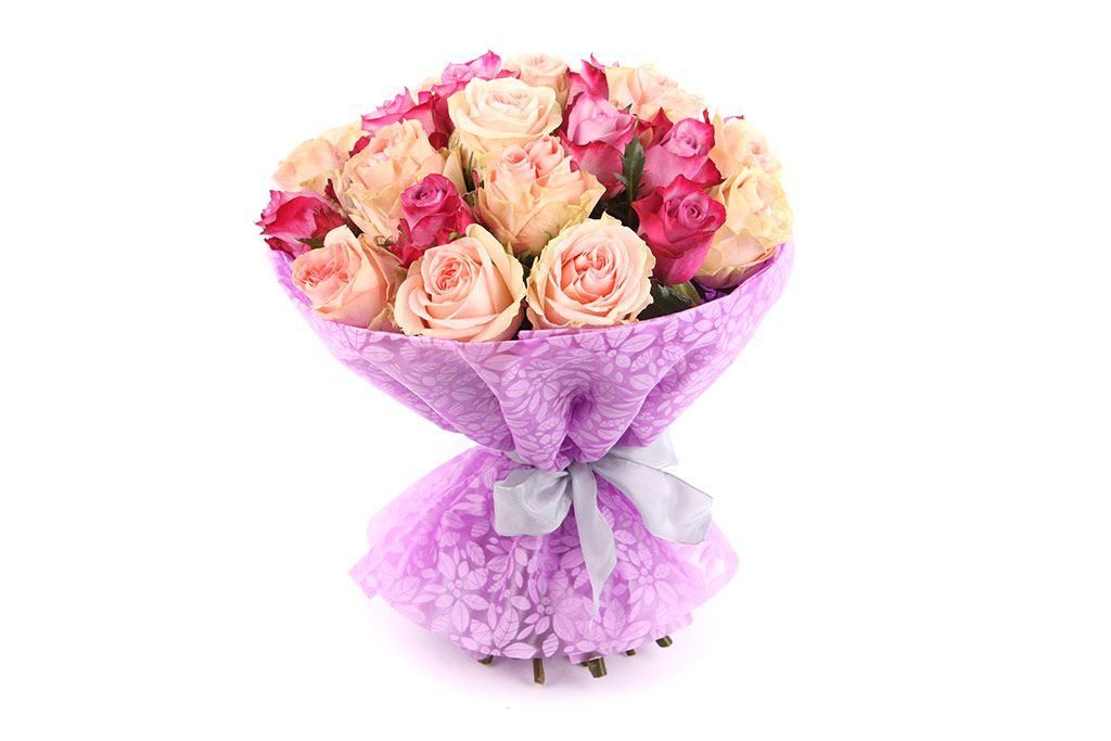Букет 25 роз, розово-фиолетовый микс от СоюзЦветТорг