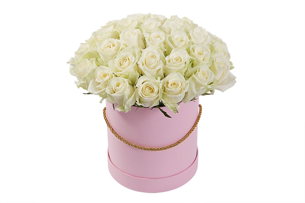 Букет 35 роз Аваланш в шляпной коробке от СоюзЦветТорг