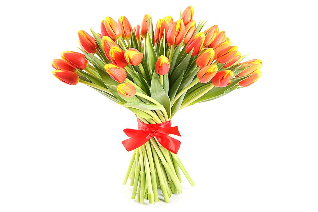 Букет 51 тюльпан, рыжие от СоюзЦветТорг