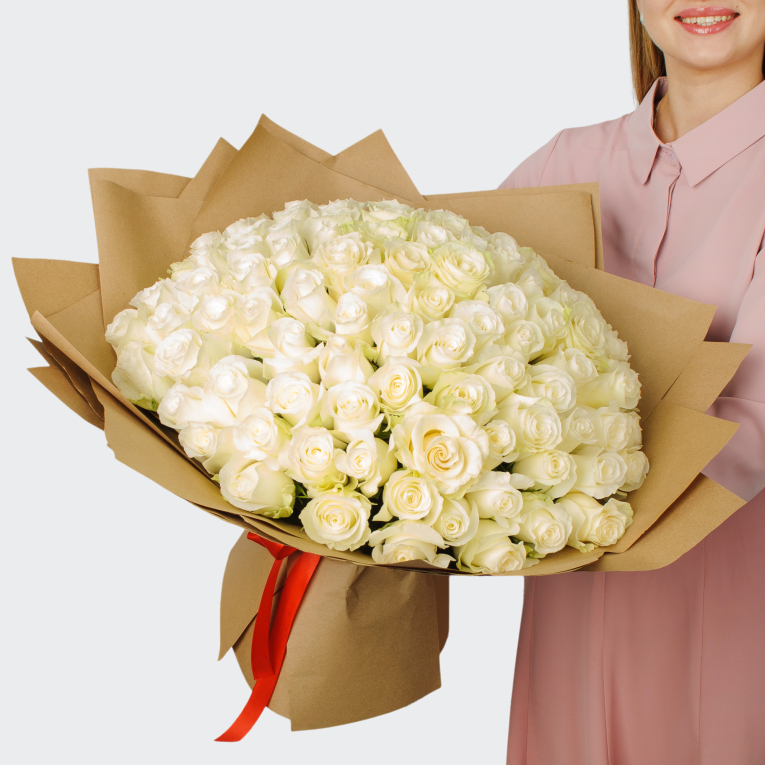 Букет из 101 белой розы Аляска Букет из 101 белой розы Аляска