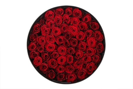 Букет 55 роз Ред Париж в шляпной коробке Букет 55 роз Ред Париж в шляпной коробке