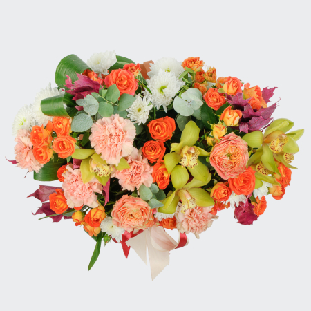 Букет в шляпной коробке Сияние рассвета Букет в шляпной коробке Сияние рассвета