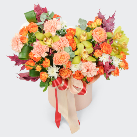 Букет в шляпной коробке Сияние рассвета Букет в шляпной коробке Сияние рассвета